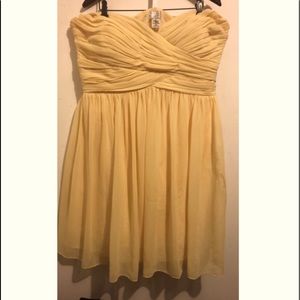 BIll Levkoff Yellow Strapless Rouched Bridesmaid
